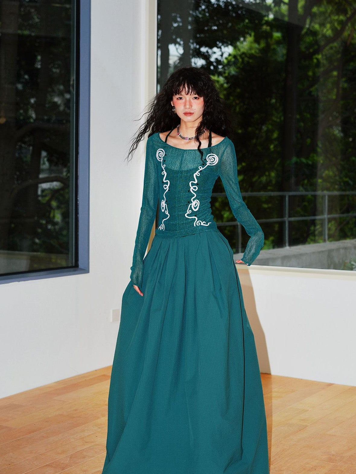 badtaste Sheer Ornate Embroidered Rhinestone Women's Other Fabric Slip Maxi Dresses