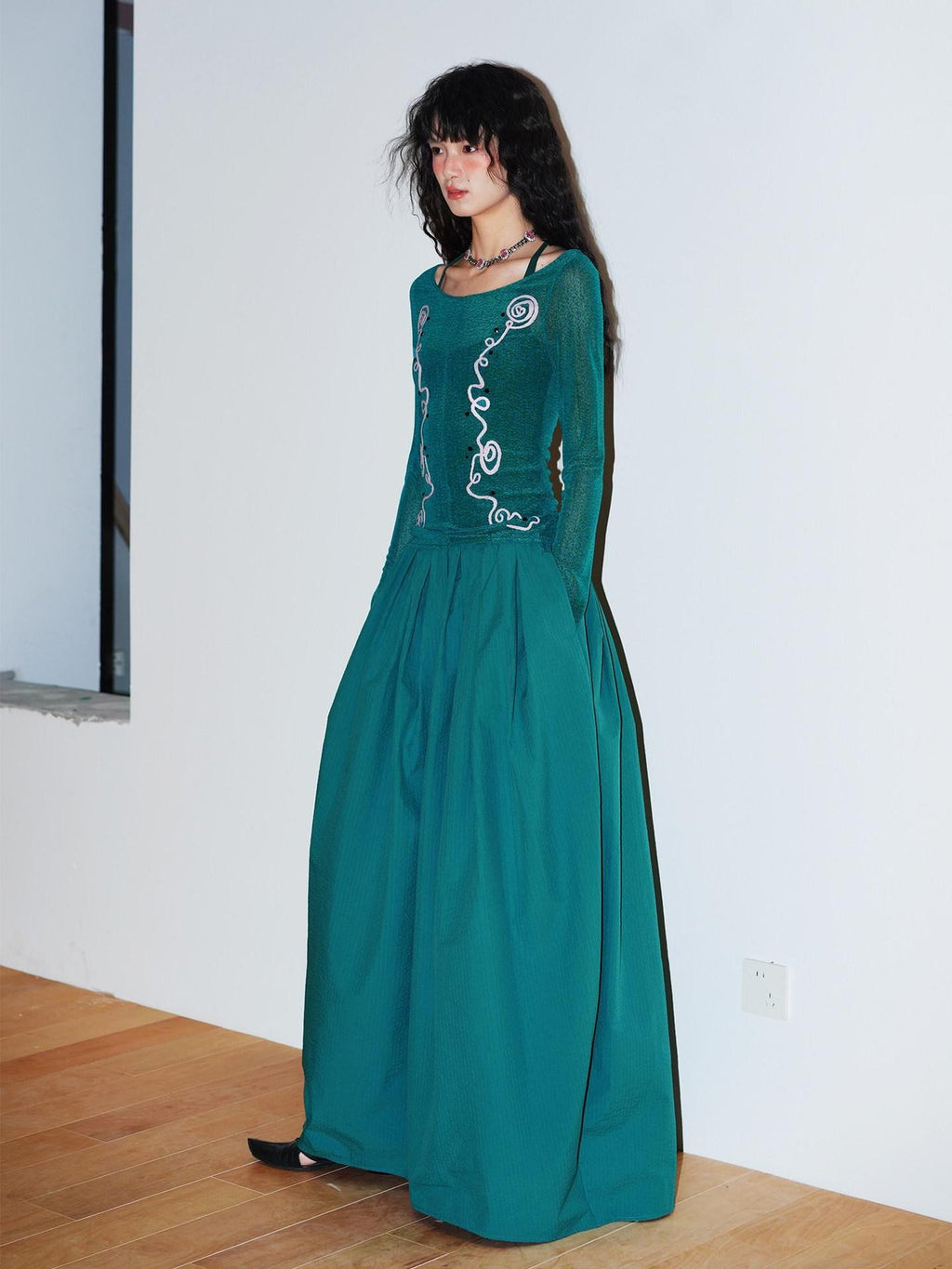 badtaste Sheer Ornate Embroidered Rhinestone Women's Other Fabric Slip Maxi Dresses