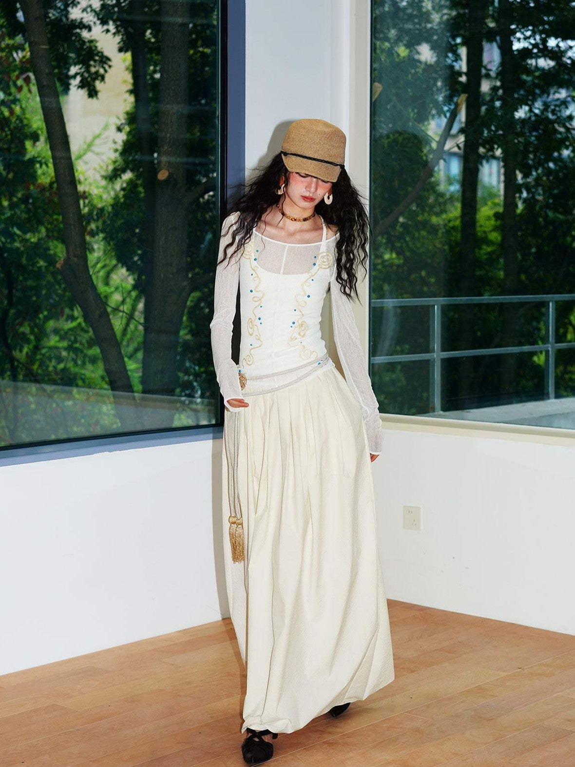badtaste Sheer Ornate Embroidered Rhinestone Women's Other Fabric Slip Maxi Dresses