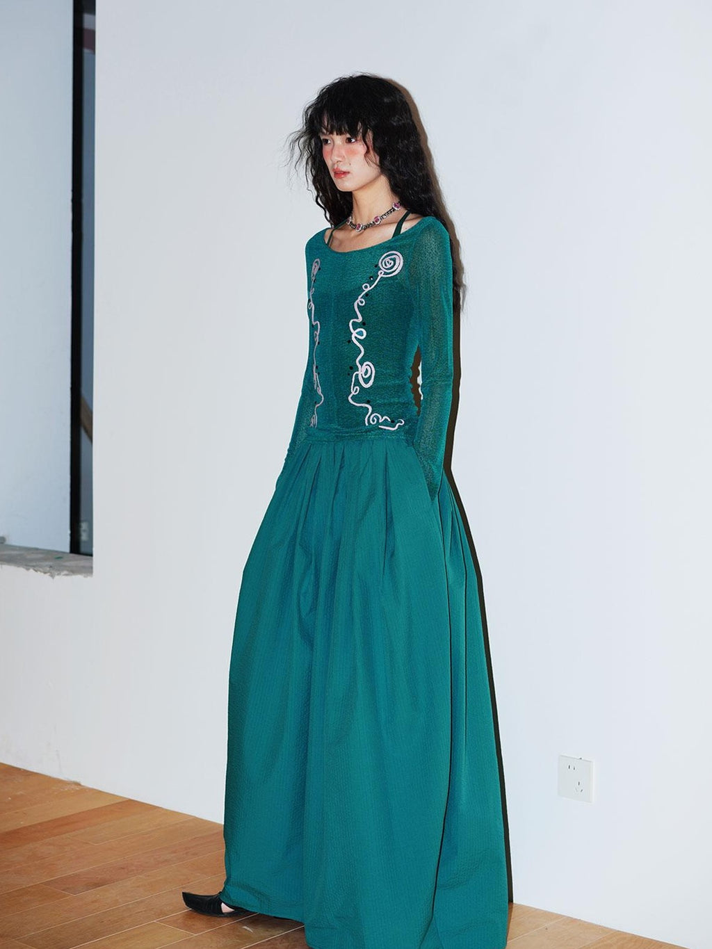 badtaste Sheer Ornate Embroidered Rhinestone Women's Other Fabric Slip Maxi Dresses