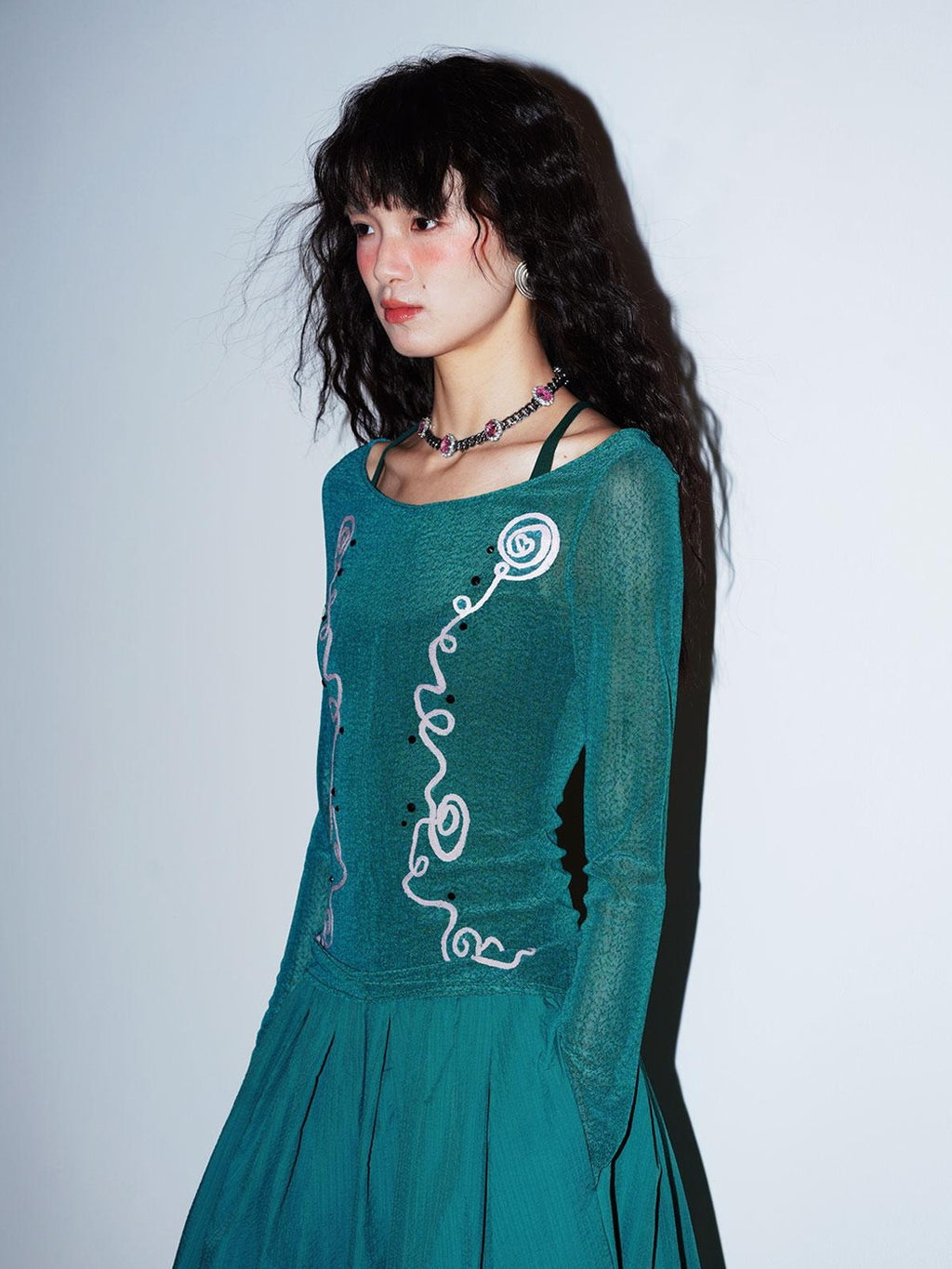 badtaste Sheer Ornate Embroidered Rhinestone Women's Other Fabric Slip Maxi Dresses
