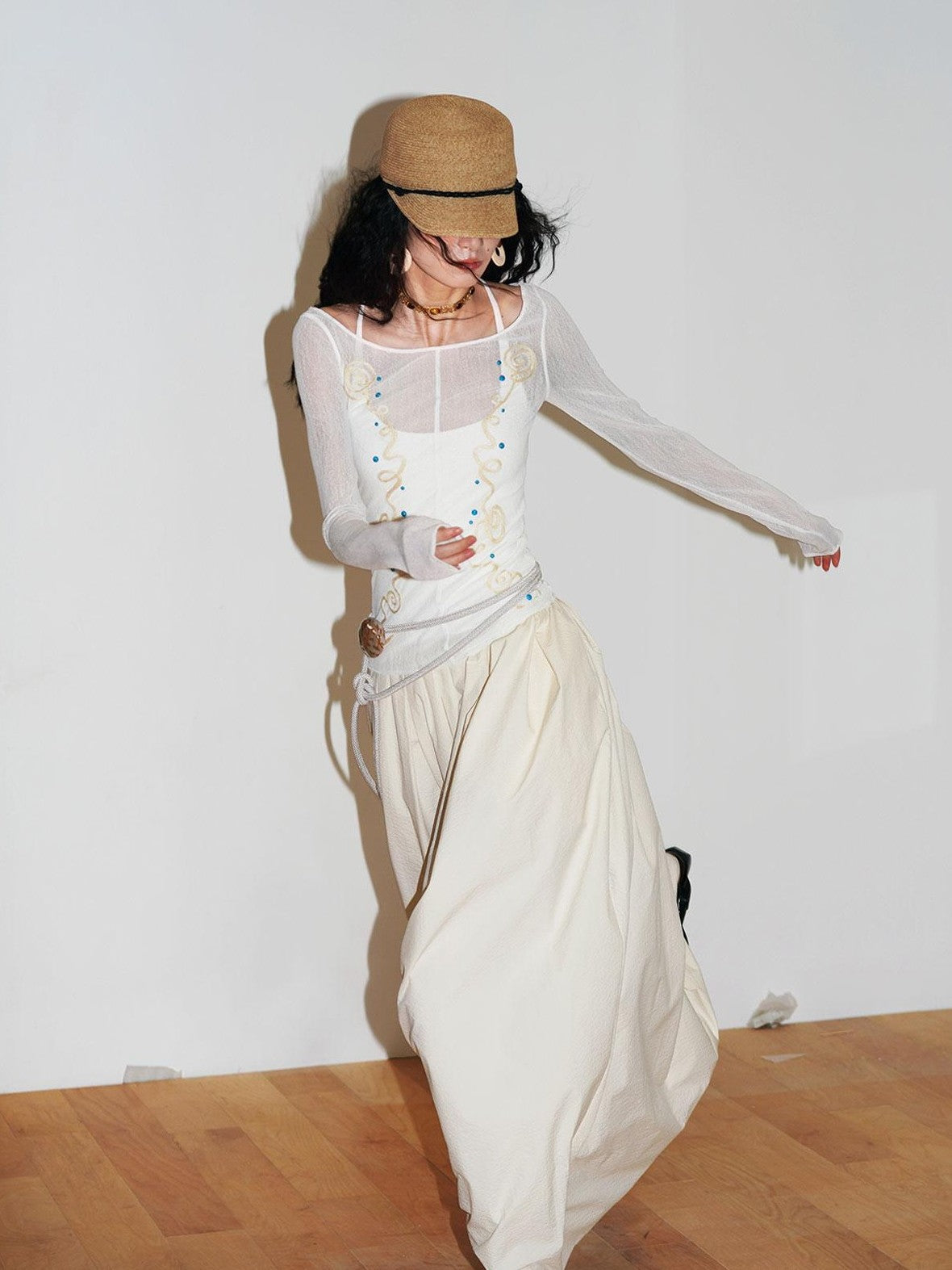 badtaste Sheer Ornate Embroidered Rhinestone Women's Other Fabric Slip Maxi Dresses