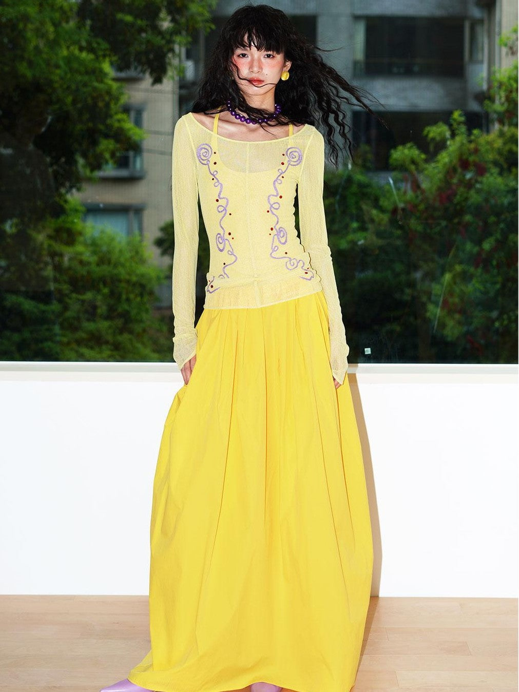 badtaste Sheer Ornate Embroidered Rhinestone Women's Other Fabric Slip Maxi Dresses