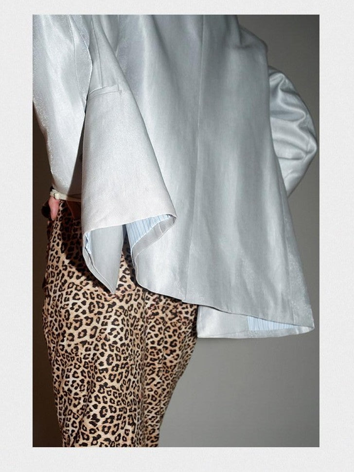 badtaste Silver Sheen Light Reflective Loose Retro Western Women's Other Material Blazers