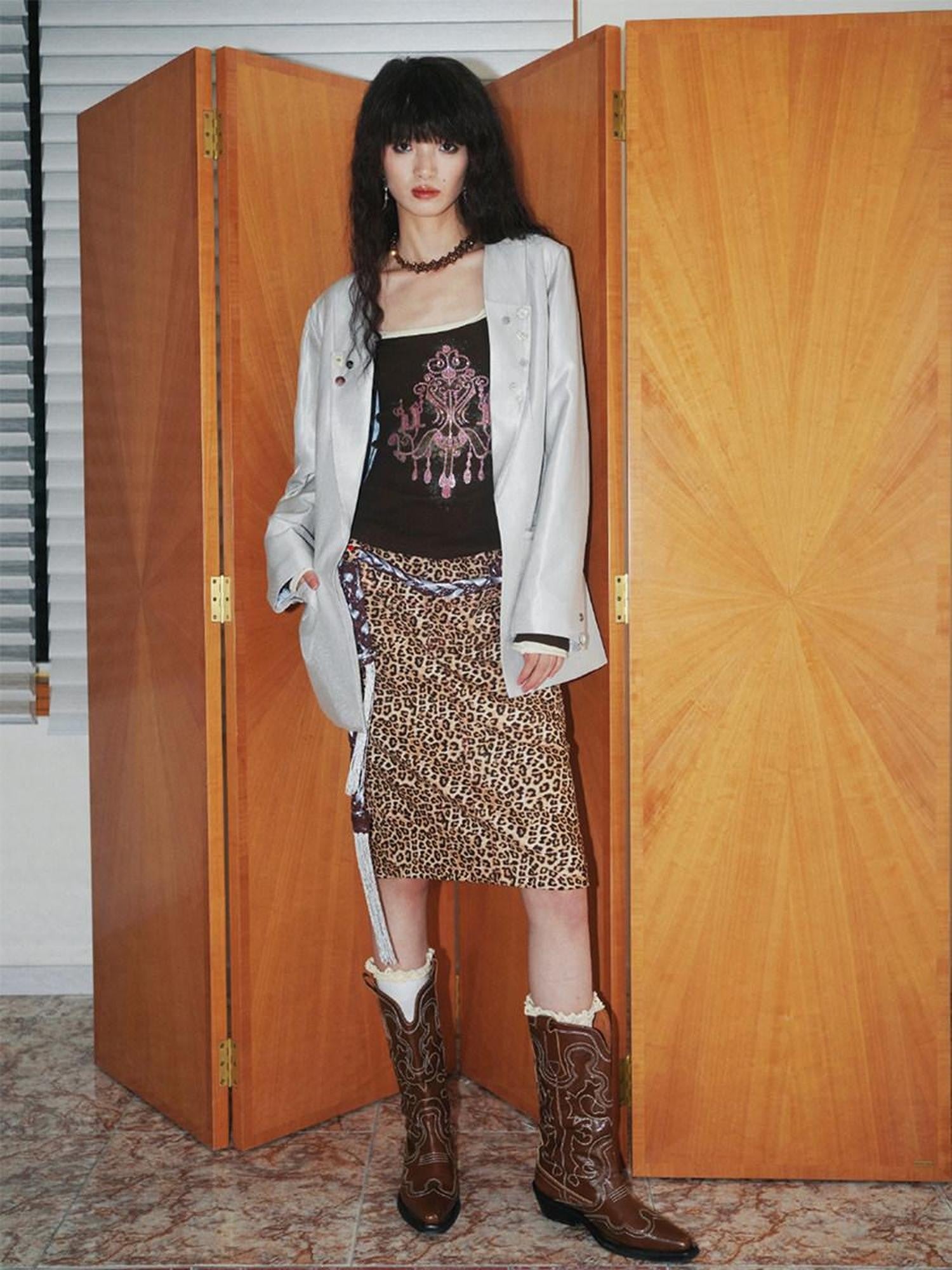 badtaste Silver Sheen Light Reflective Loose Retro Western Women's Other Material Blazers