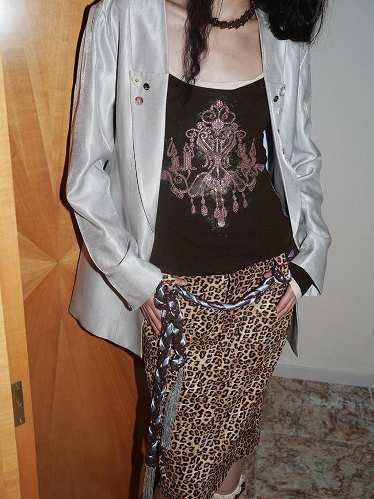 badtaste Silver Sheen Light Reflective Loose Retro Western Women's Other Material Blazers