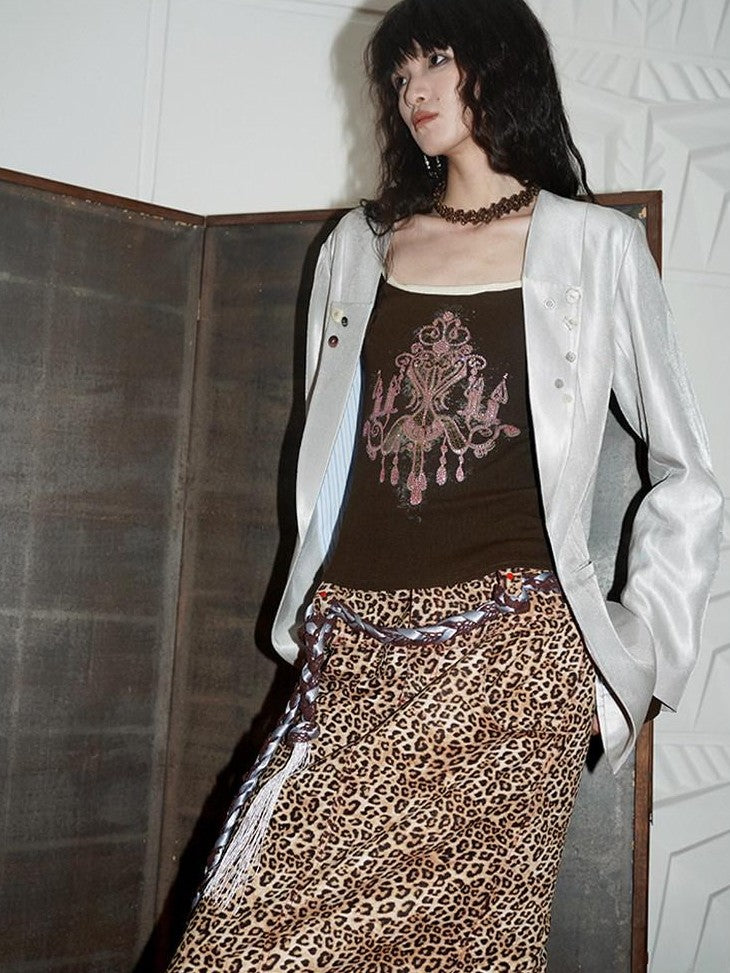 badtaste Silver Sheen Light Reflective Loose Retro Western Women's Other Material Blazers