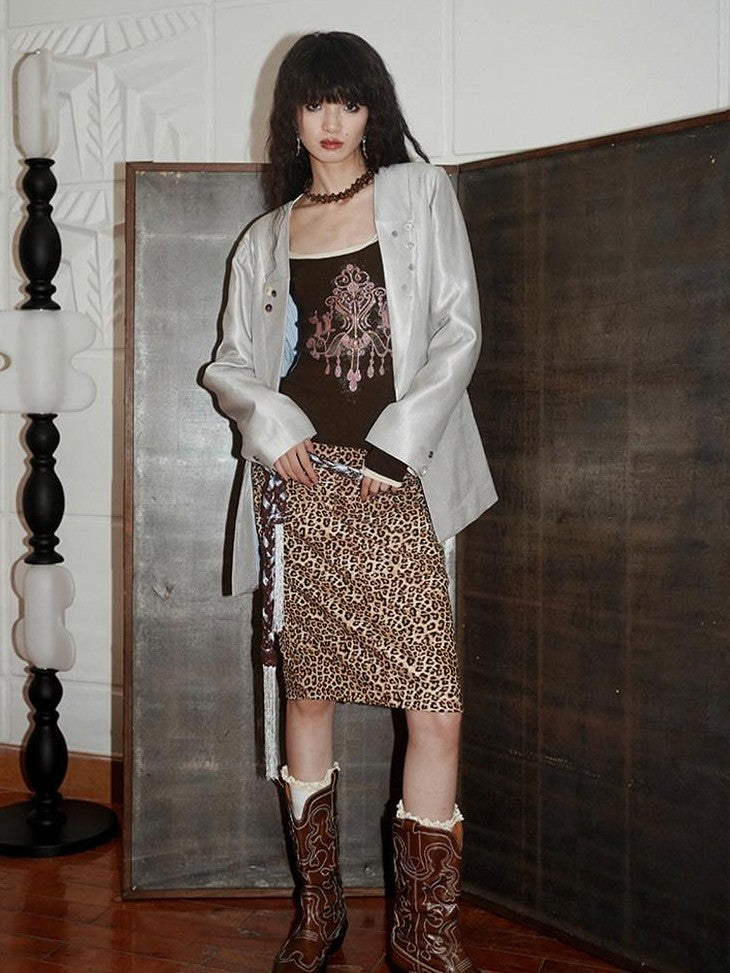 badtaste Silver Sheen Light Reflective Loose Retro Western Women's Other Material Blazers