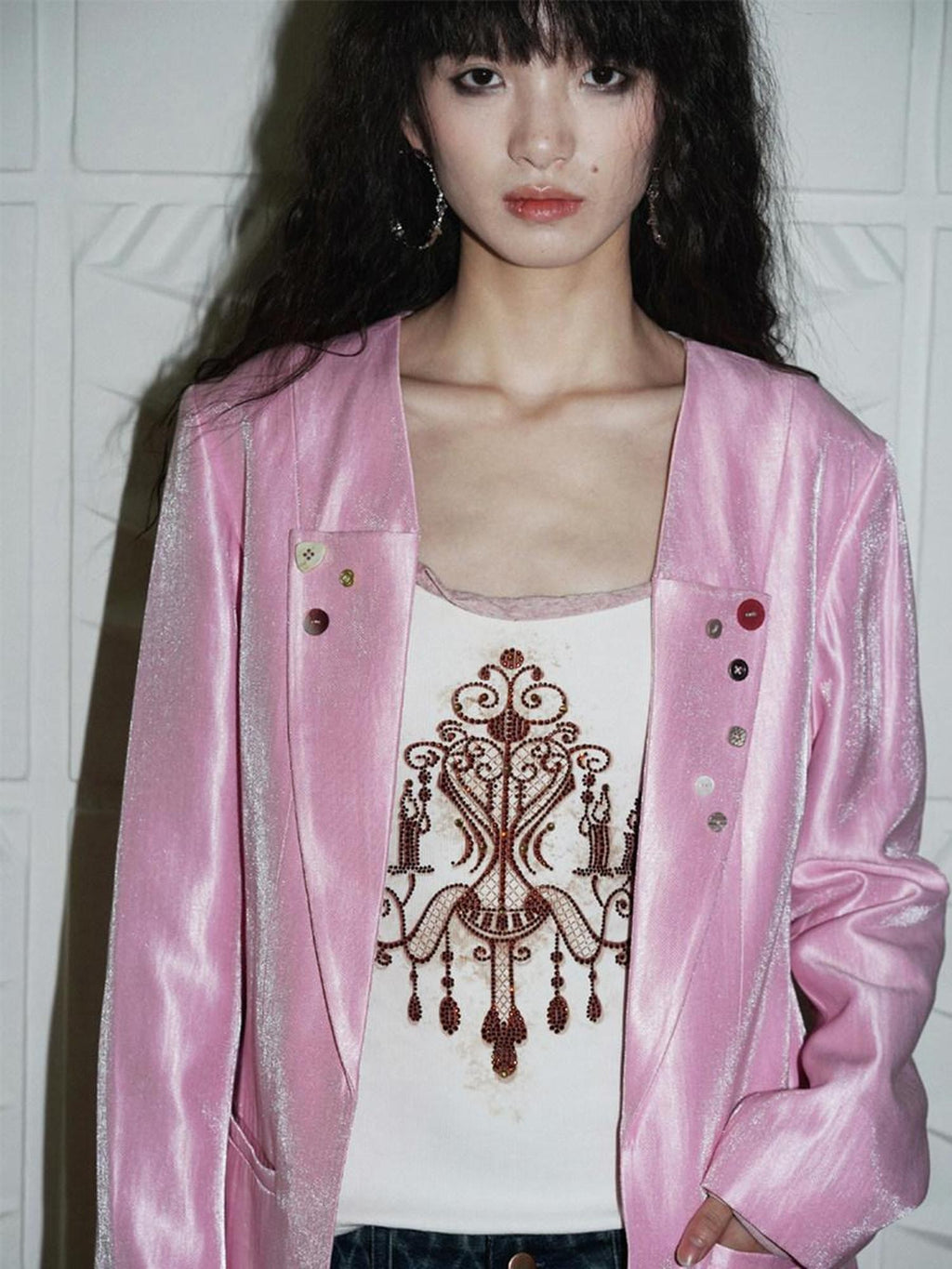 badtaste Silver Sheen Light Reflective Loose Retro Western Women's Other Material Blazers