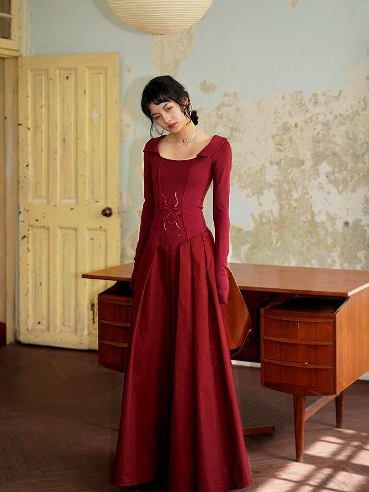 badtaste Slimming Solid Cutout U Neck Long Sleeve Women's Casual Maxi Dresses