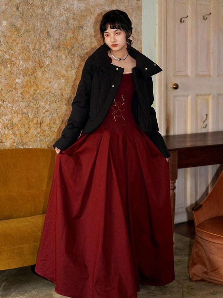 badtaste Slimming Solid Cutout U Neck Long Sleeve Women's Casual Maxi Dresses