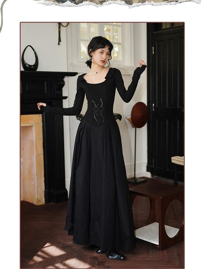 badtaste Slimming Solid Cutout U Neck Long Sleeve Women's Casual Maxi Dresses