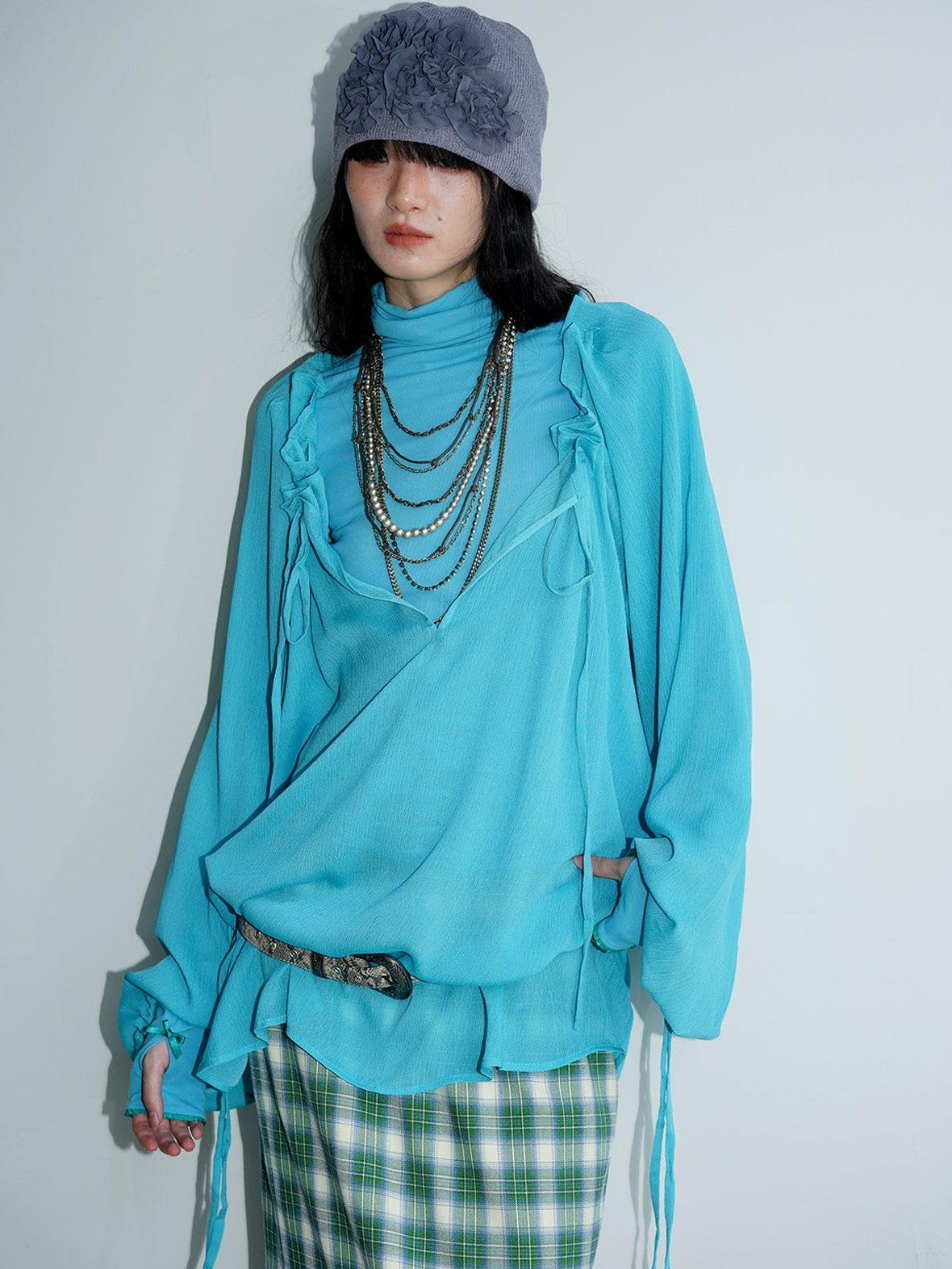 badtaste Solid Color High Neck Split Panel Slim Women's Long Sleeve T-shirts