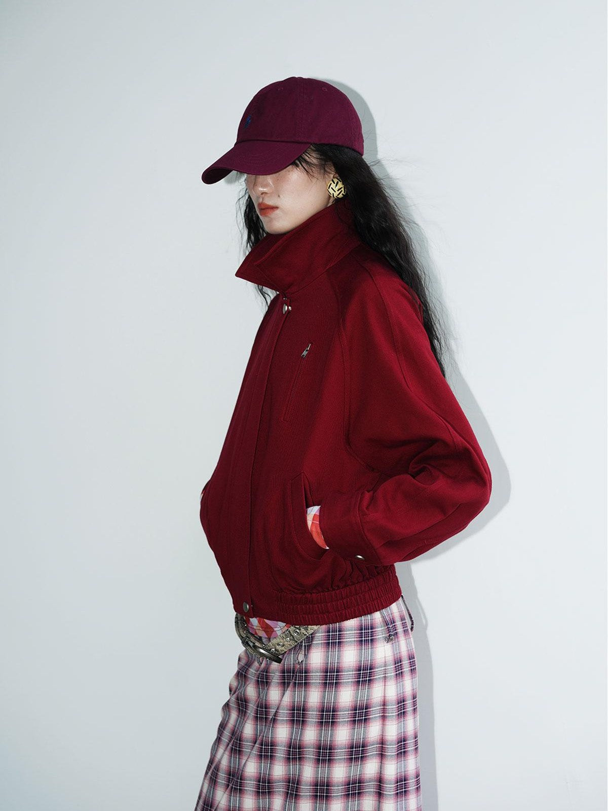 badtaste Solid Color Raglan Sleeve Cotton Women's Cropped Jackets