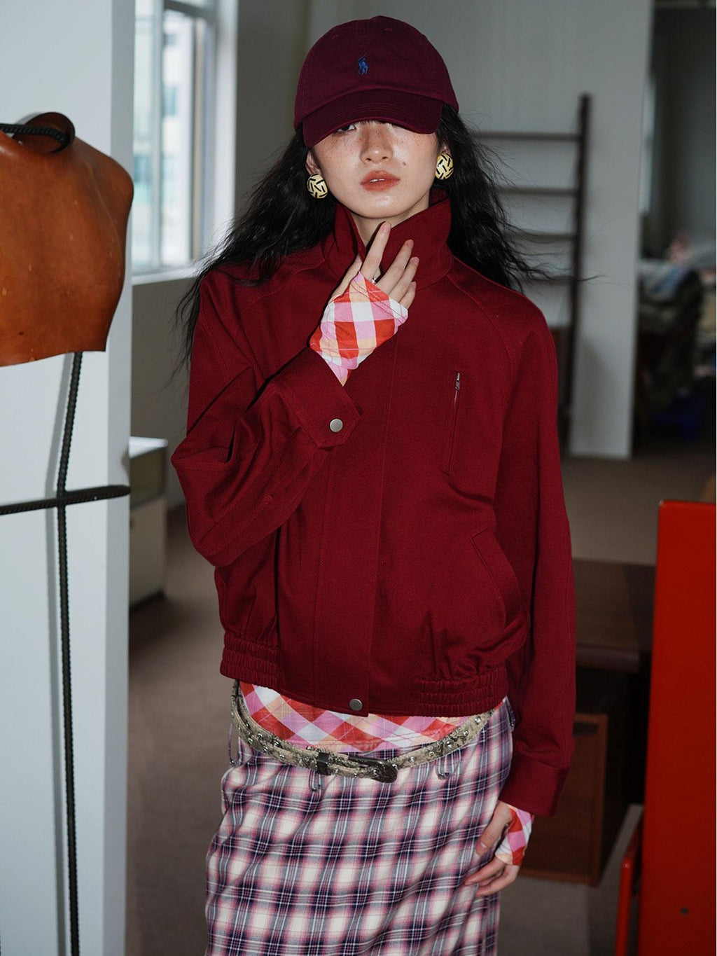 badtaste Solid Color Raglan Sleeve Cotton Women's Cropped Jackets