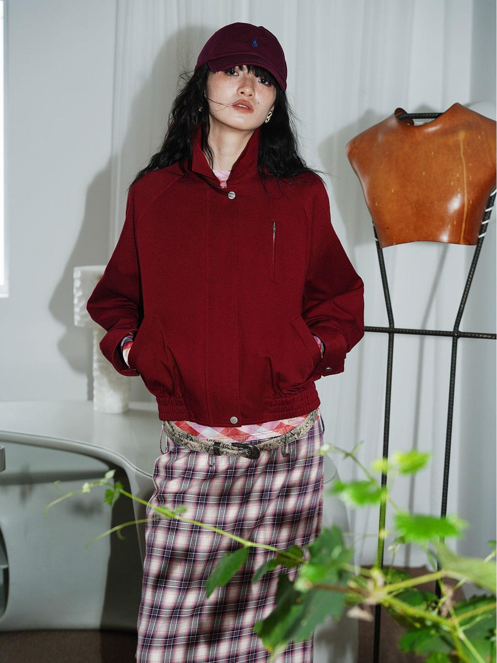 badtaste Solid Color Raglan Sleeve Cotton Women's Cropped Jackets
