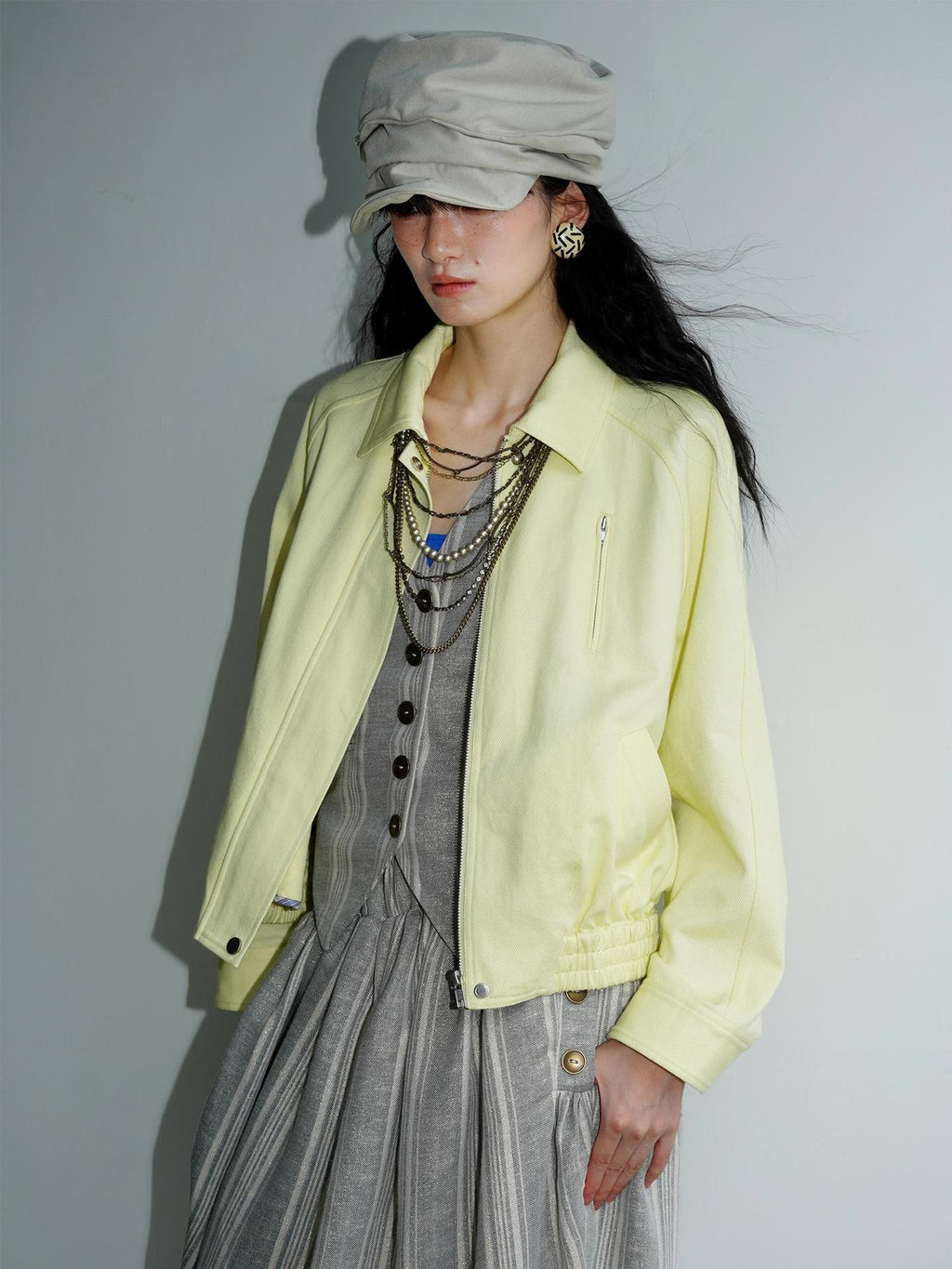 badtaste Solid Color Raglan Sleeve Cotton Women's Cropped Jackets