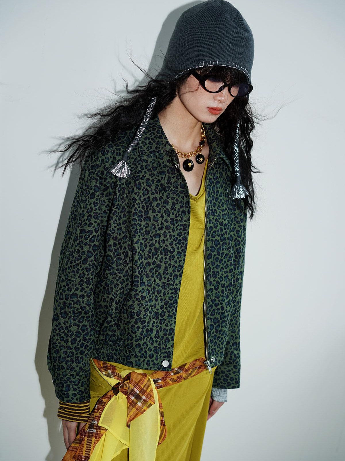 badtaste Solid Color Raglan Sleeve Cotton Women's Cropped Jackets