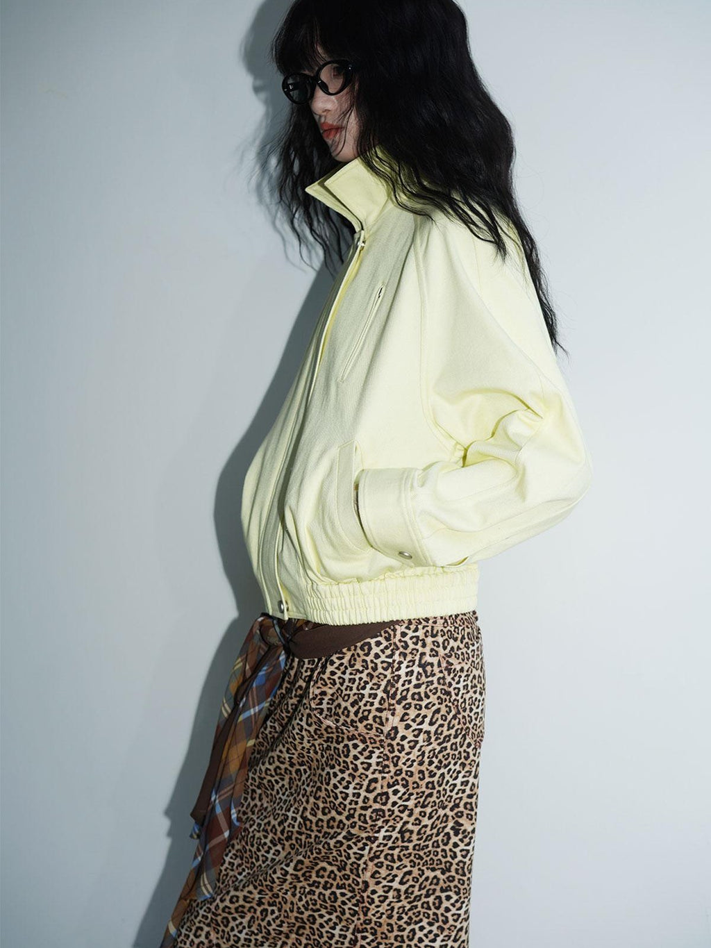 badtaste Solid Color Raglan Sleeve Cotton Women's Cropped Jackets