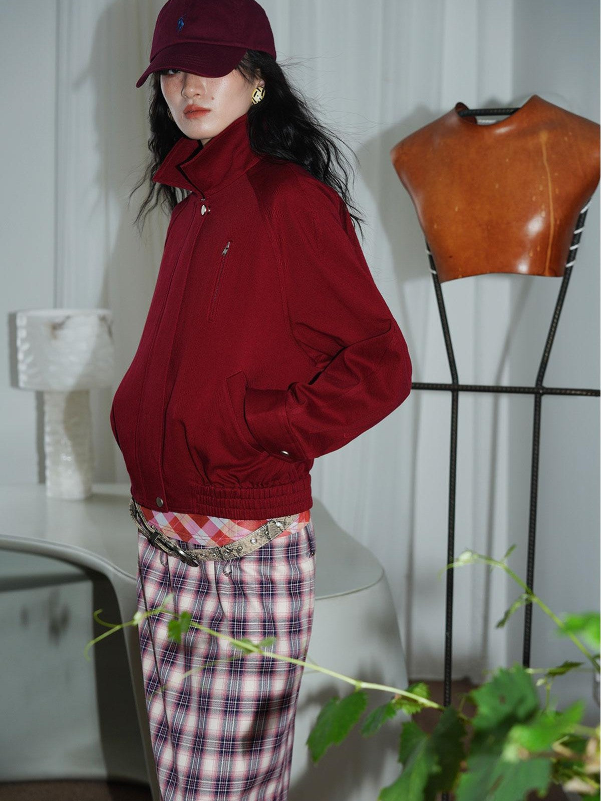 badtaste Solid Color Raglan Sleeve Cotton Women's Cropped Jackets