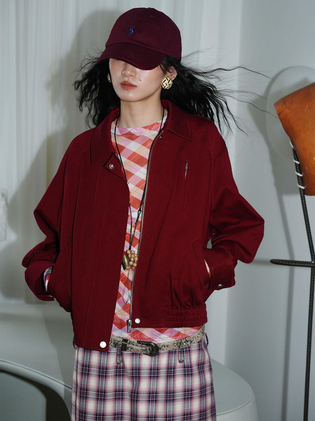 badtaste Solid Color Raglan Sleeve Cotton Women's Cropped Jackets