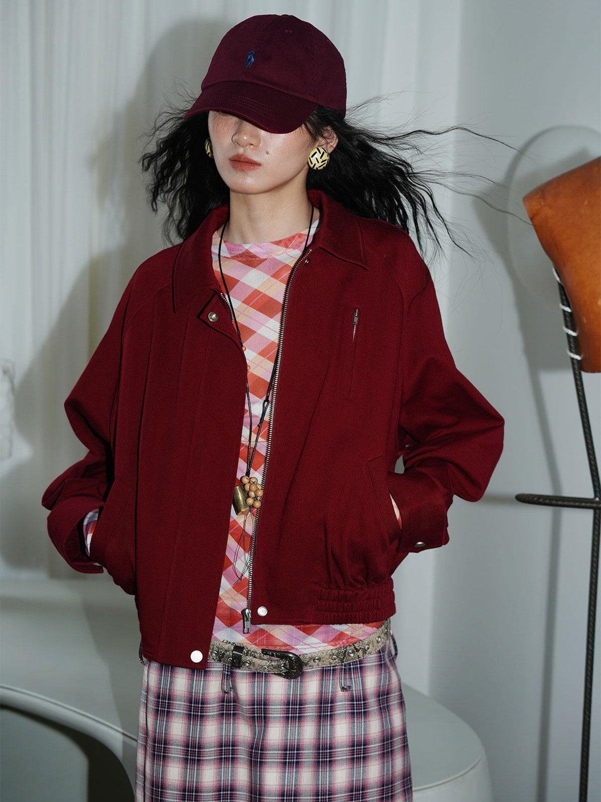 badtaste Solid Color Raglan Sleeve Cotton Women's Cropped Jackets