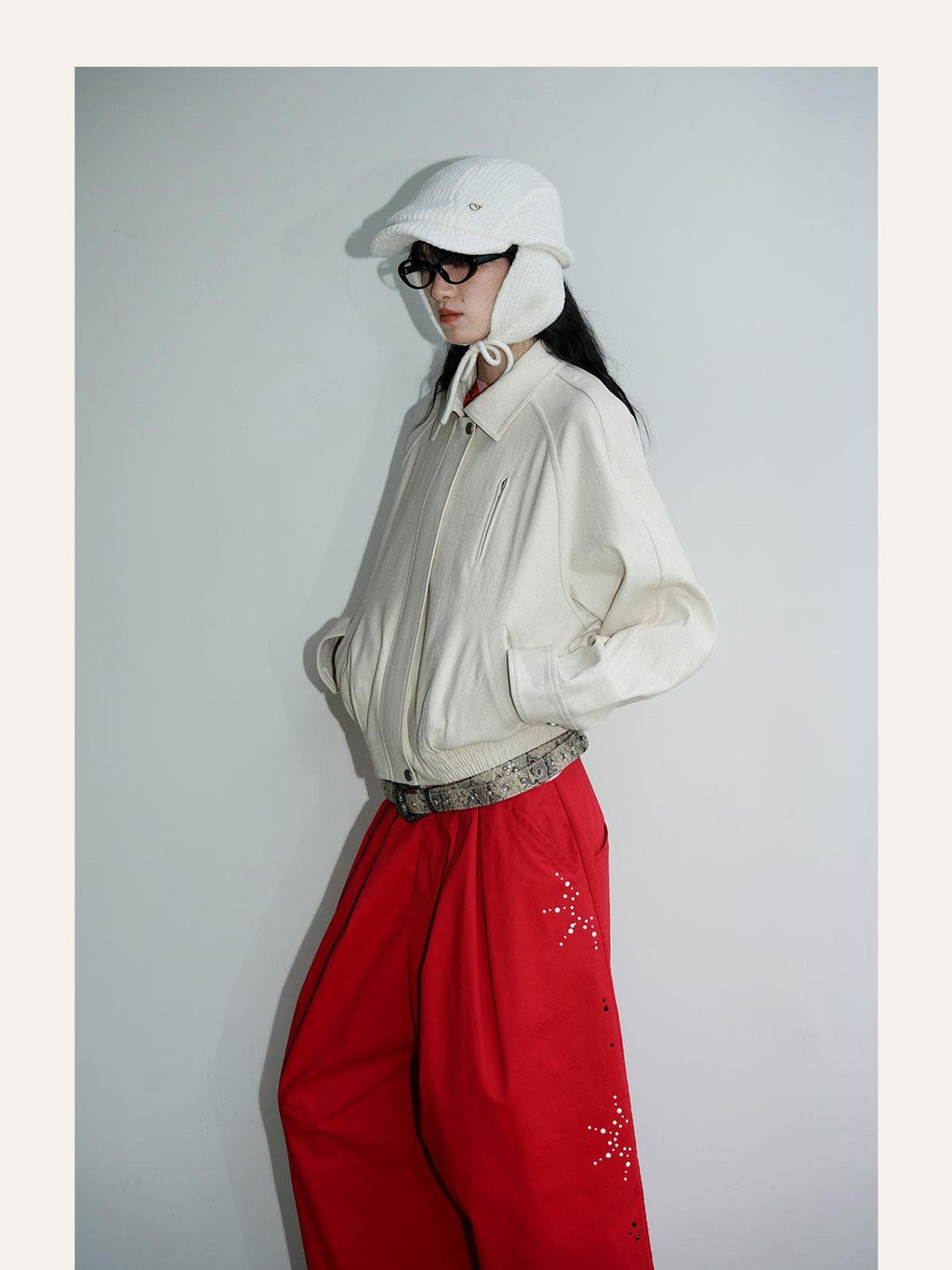 badtaste Solid Color Raglan Sleeve Cotton Women's Cropped Jackets