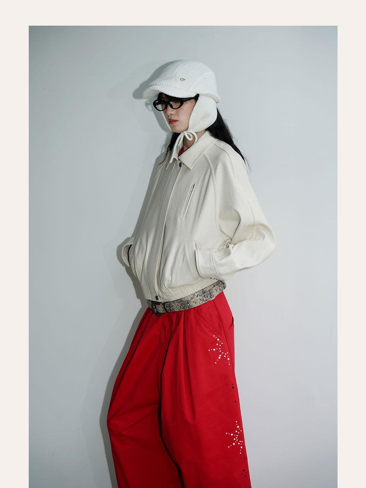 badtaste Solid Color Raglan Sleeve Cotton Women's Cropped Jackets
