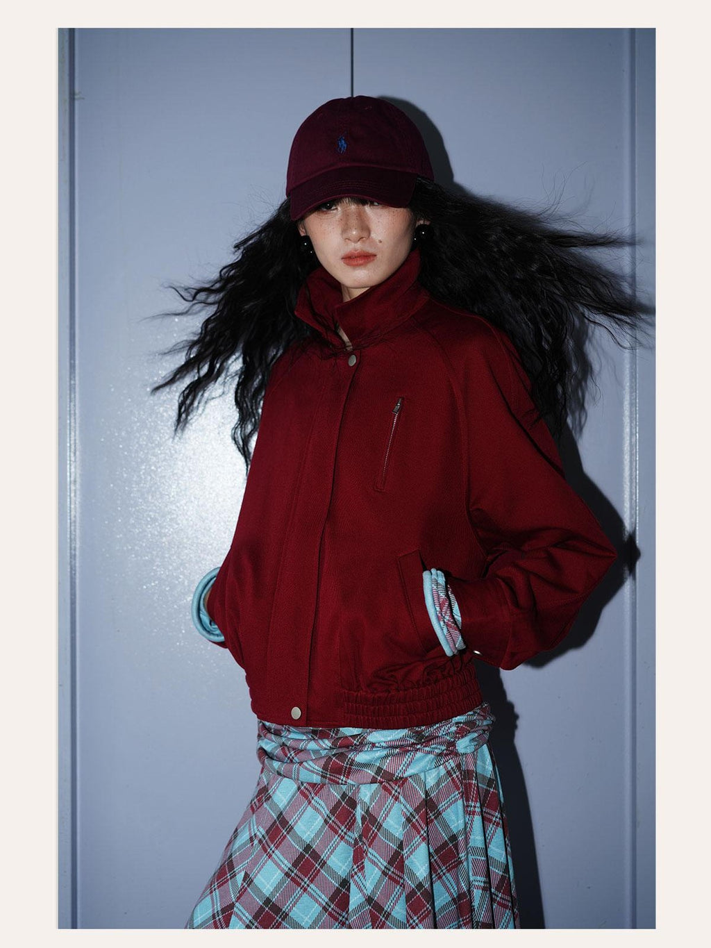 badtaste Solid Color Raglan Sleeve Cotton Women's Cropped Jackets