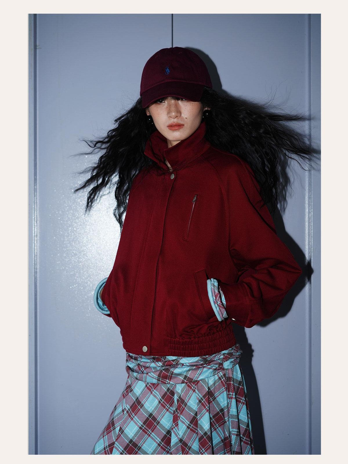 badtaste Solid Color Raglan Sleeve Cotton Women's Cropped Jackets
