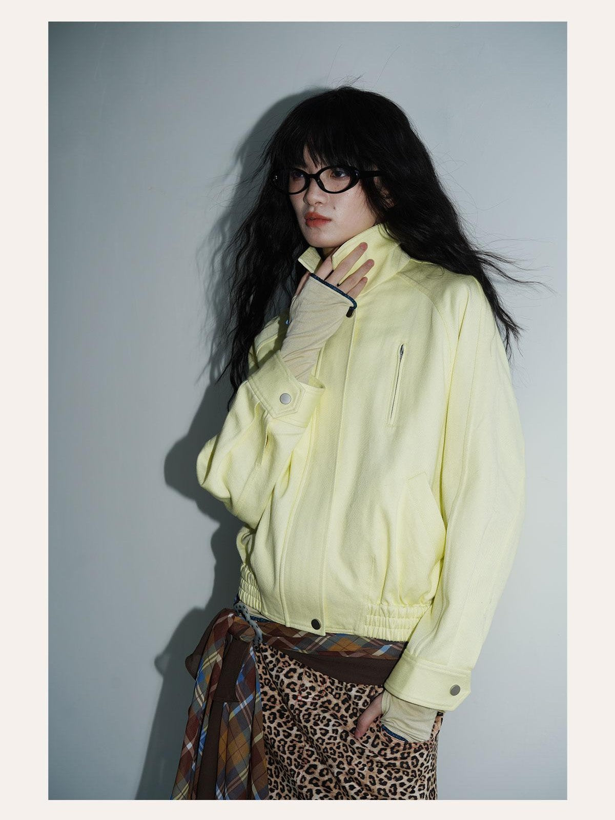 badtaste Solid Color Raglan Sleeve Cotton Women's Cropped Jackets