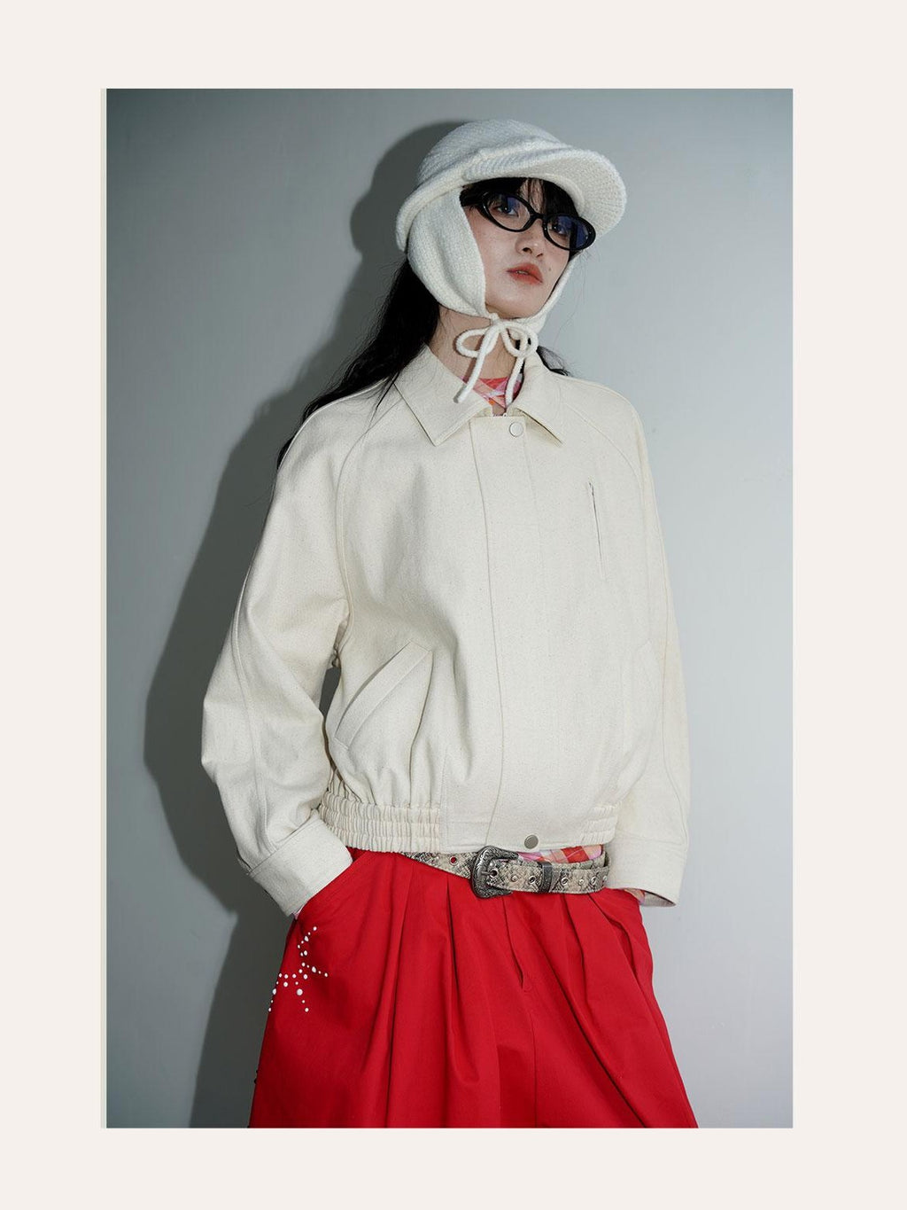badtaste Solid Color Raglan Sleeve Cotton Women's Cropped Jackets