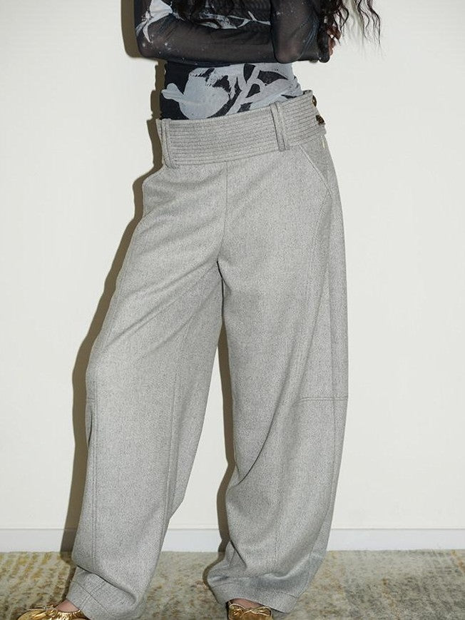 badtaste Solid Color Vintage Thick Relaxed Casual Structured Waist Women's Wide-leg Pants