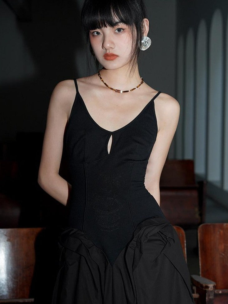 badtaste Solid Embroidered Tailored Waist Cinched Flared Women's Slip Maxi Dresses
