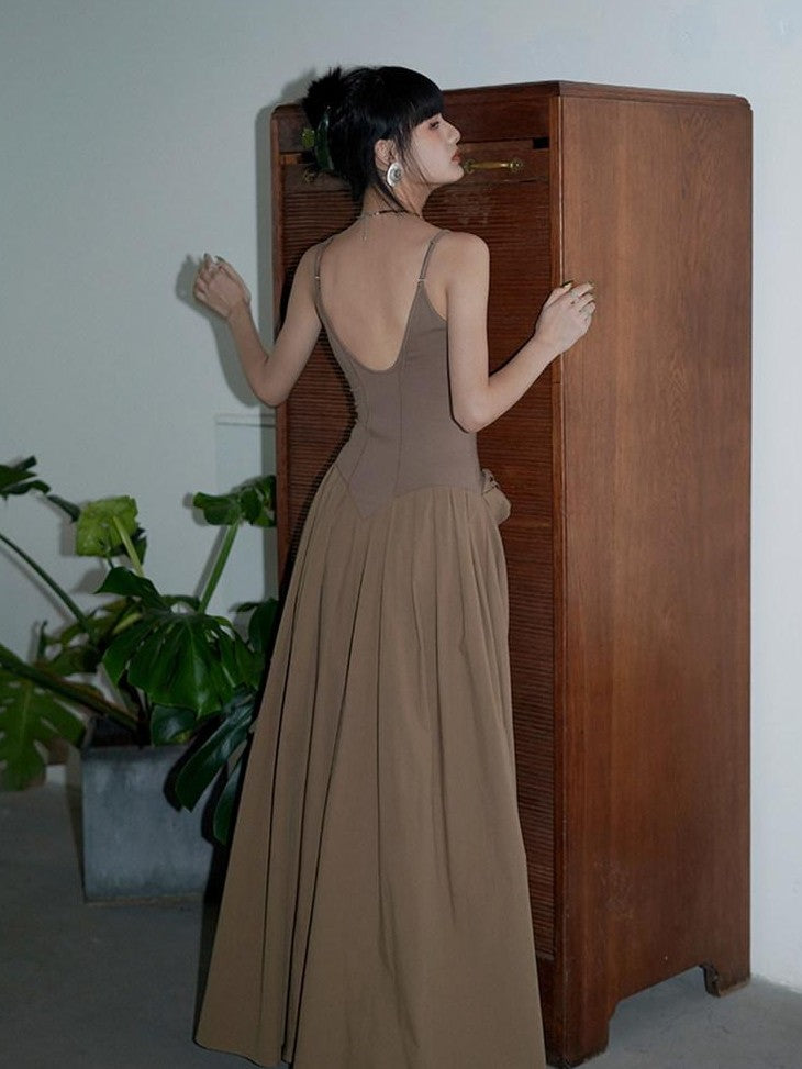 badtaste Solid Embroidered Tailored Waist Cinched Flared Women's Slip Maxi Dresses