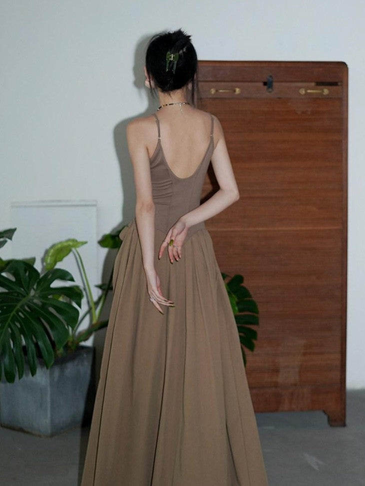 badtaste Solid Embroidered Tailored Waist Cinched Flared Women's Slip Maxi Dresses