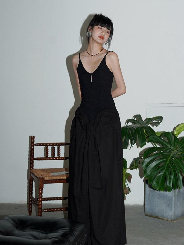 badtaste Solid Embroidered Tailored Waist Cinched Flared Women's Slip Maxi Dresses