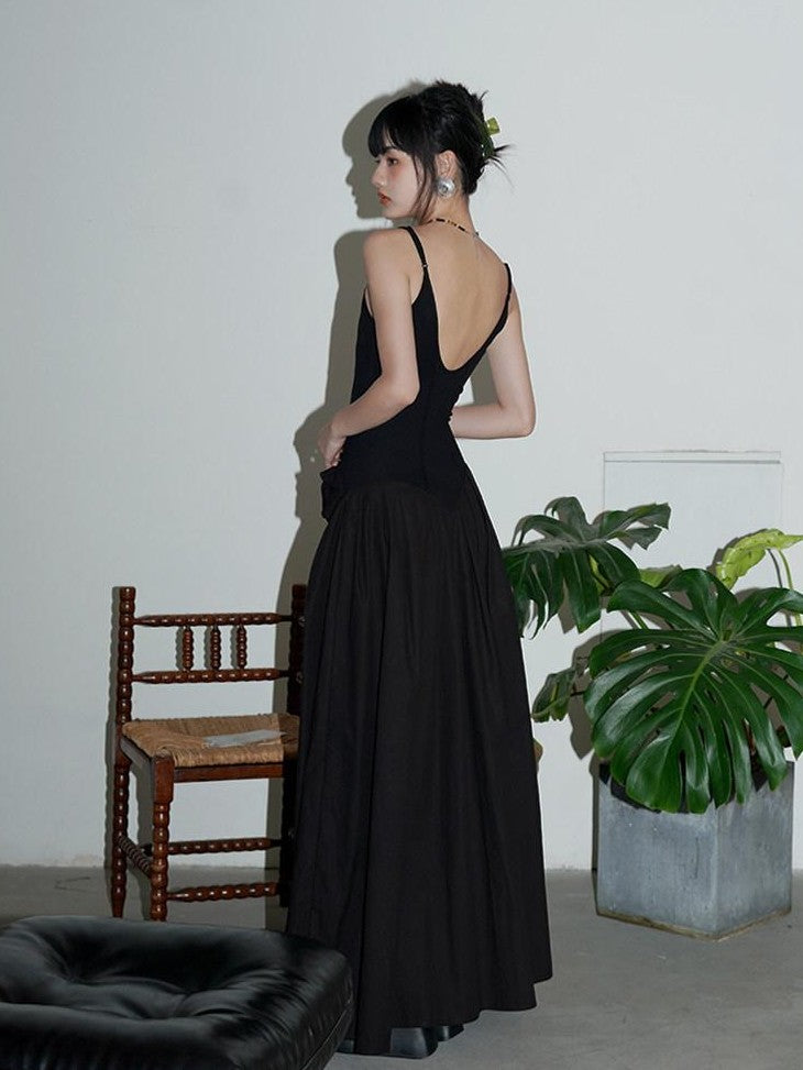 badtaste Solid Embroidered Tailored Waist Cinched Flared Women's Slip Maxi Dresses