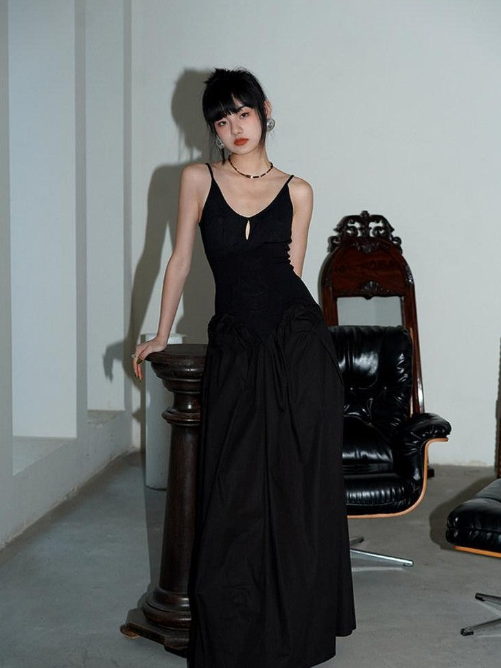 badtaste Solid Embroidered Tailored Waist Cinched Flared Women's Slip Maxi Dresses