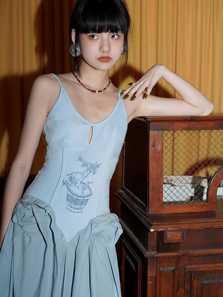 badtaste Solid Embroidered Tailored Waist Cinched Flared Women's Slip Maxi Dresses