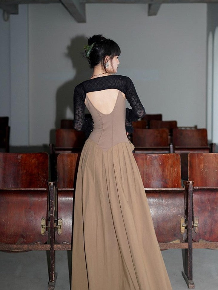 badtaste Solid Embroidered Tailored Waist Cinched Flared Women's Slip Maxi Dresses