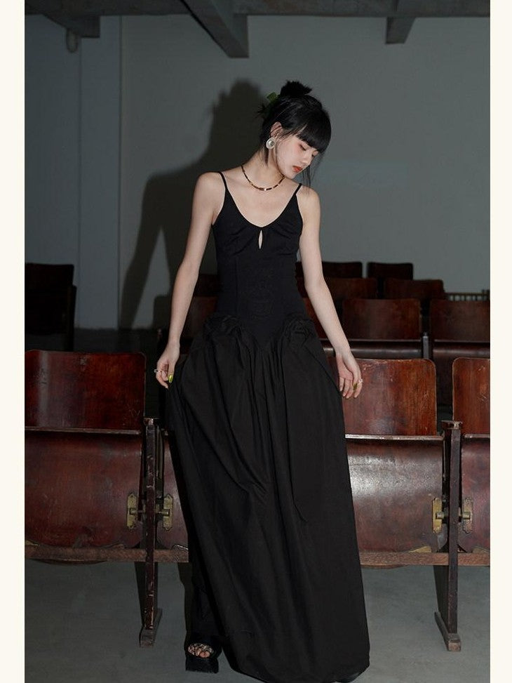 badtaste Solid Embroidered Tailored Waist Cinched Flared Women's Slip Maxi Dresses