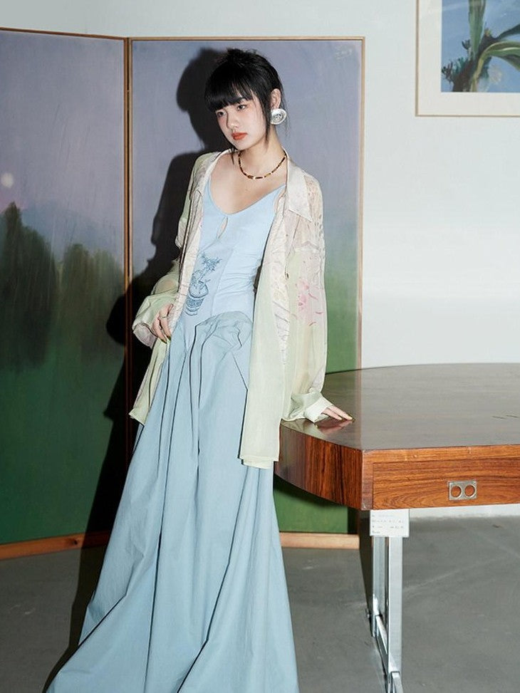badtaste Solid Embroidered Tailored Waist Cinched Flared Women's Slip Maxi Dresses