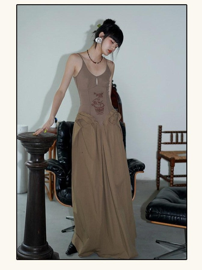 badtaste Solid Embroidered Tailored Waist Cinched Flared Women's Slip Maxi Dresses
