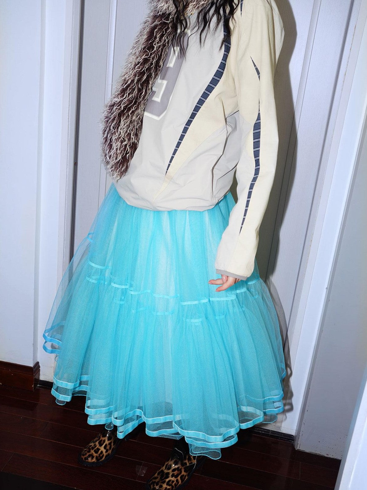 Solid Layered Long Puff Low Waist Women's Mesh Tulle Maxi Skirts