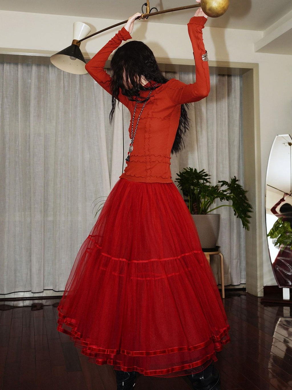 badtaste Solid Layered Long Puff Low Waist Women's Mesh Tulle Maxi Skirts