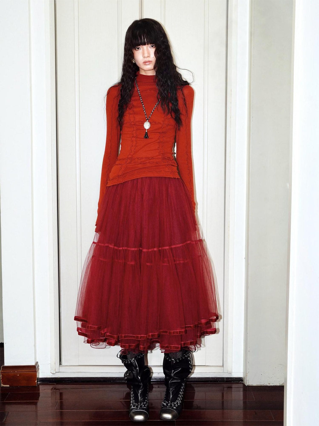 Solid Layered Long Puff Low Waist Women's Mesh Tulle Maxi Skirts