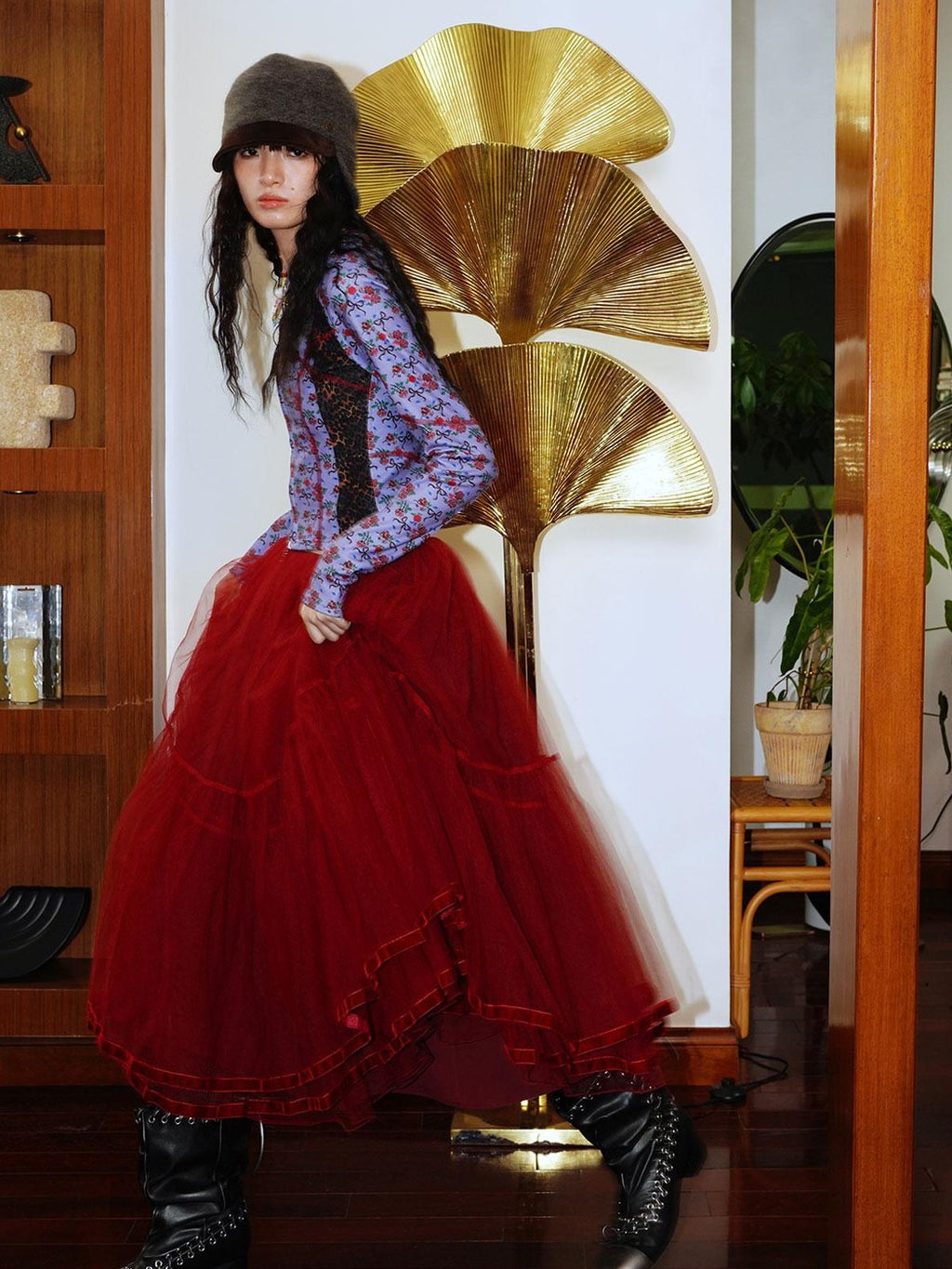 Solid Layered Long Puff Low Waist Women's Mesh Tulle Maxi Skirts