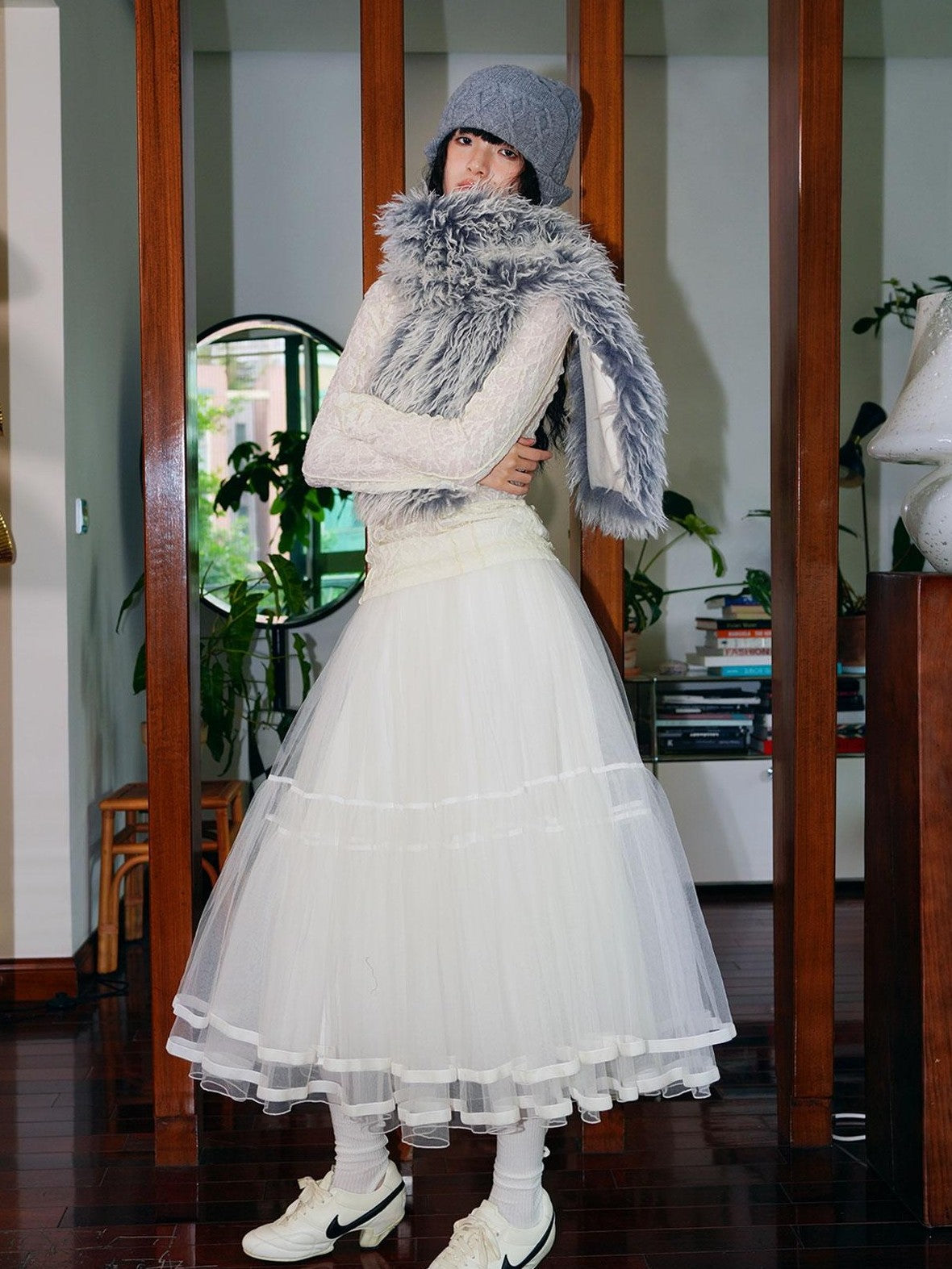 Solid Layered Long Puff Low Waist Women's Mesh Tulle Maxi Skirts