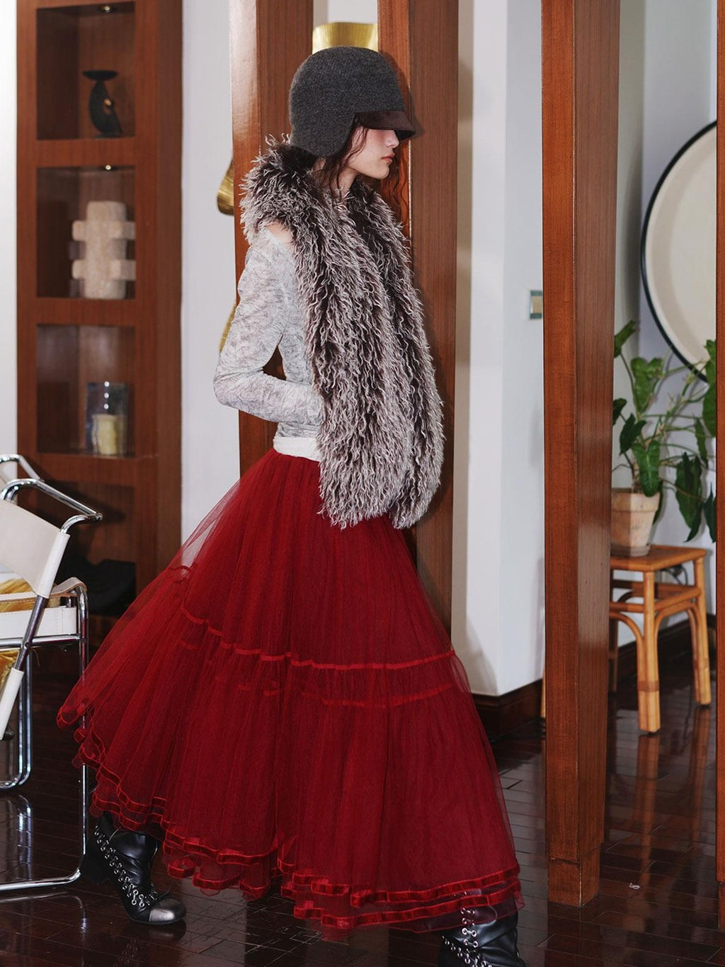 Solid Layered Long Puff Low Waist Women's Mesh Tulle Maxi Skirts